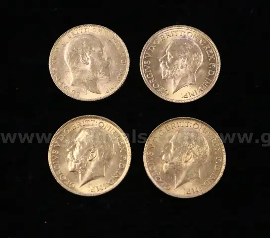 3- George V, 1- Edward VII Gold Sovereign Coins