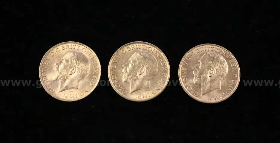 3 Assorted Year British Gold Sovereign Coin King George V Coins, 23.7 Grams