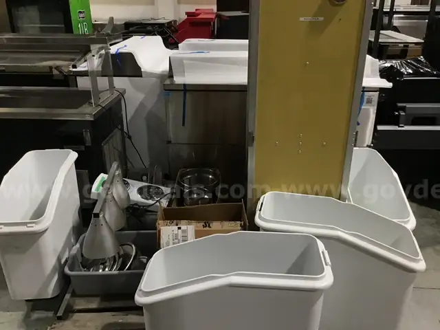 Assorted Lot: warming cabinet/storage bins/fryer