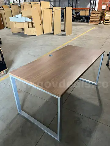 Office Table Brown Table with Gray Legs with cord hole 5&#x27;x30&#x22;