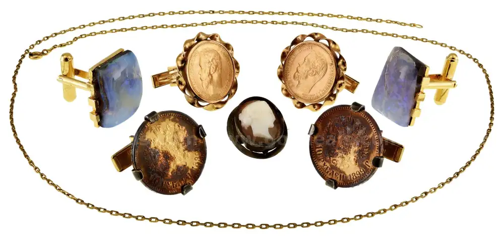 Gold 1899 Ruble Cuff Links and Miscellaneous