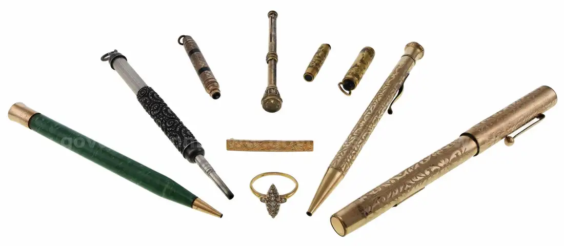 Estate Gold Jewelry and Antique Pencil/Pen Lot