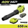 40V HP Brushless Whisper Series 160 MPH 650 CFM Cordless Battery Leaf Blower with 4.0 Ah Battery and Charger
