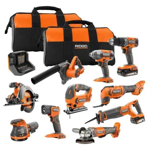 18V Cordless 10-Tool Combo Kit with 2.0 Ah Battery 4.0 Ah Battery Charger and Tool Bag