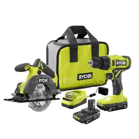 ONE 18V Cordless 2-Tool Combo Kit with Drill/Driver Circular Saw (2) 1.5 Ah Batteries and Charger