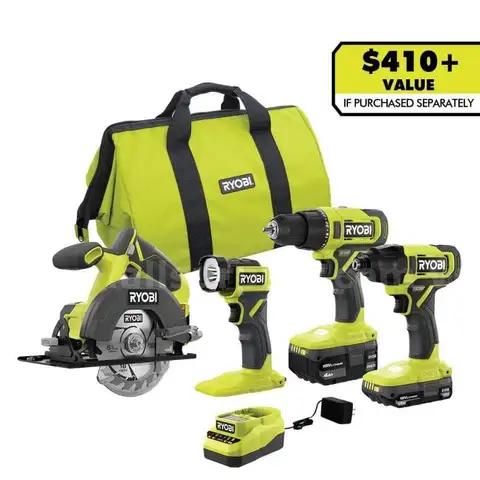 ONE 18V Cordless 4-Tool Combo Kit with 1.5 Ah Battery 4.0 Ah Battery and Charger