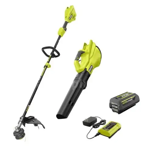 RYOBI 40V Cordless Attachment Capable 15&#x22; String Trimmer &#x26; 550 CFM 120 MPH Blower Combo Kit