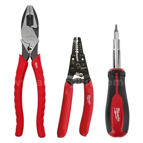 Milwaukee Electrician&#x27;s Screwdriver Lineman&#x27;s Plier &#x26; Wire Stripper Hand Tool Kit (3-Piece)