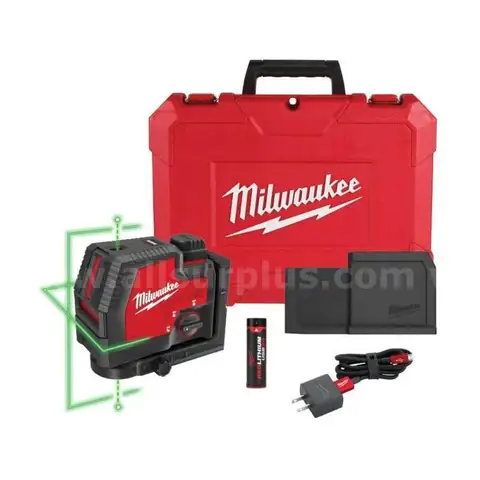 Milwaukee Green 100&#x27; Cross Line and Plumb Points Rechargeable Laser Level with REDLITHIUM Lithium-Ion USB Battery