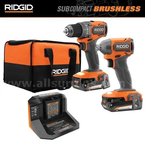 RIDGID 18V SubCompact Brushless 2-Tool Combo Kit with Drill/Driver Impact Driver, 2.0 Ah Batteries Charger