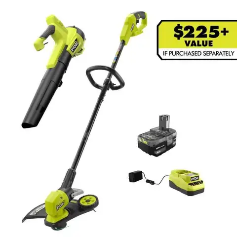 ONE 18V Cordless Battery String Trimmer/Edger and Jet Fan Blower Combo Kit (2-Tools) with 4.0 Ah Battery and Charger