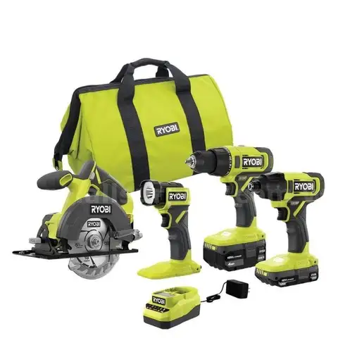 RYOBI ONE 18V Cordless 4-Tool Combo Kit with 1.5 Ah Battery 4.0 Ah Battery and Charger
