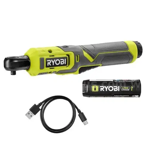 RYOBI USB Lithium 1/4&#x22; Ratchet Kit with 2.0 Ah Battery and USB Charging Cable