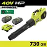 40V HP Brushless Whisper Series 190 MPH 730 CFM Cordless Battery Jet Fan Leaf Blower with (2) 4.0 Ah Batteries &#x26; Charge