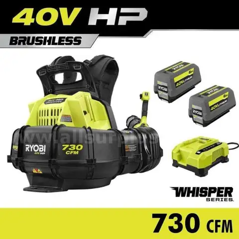 RYOBI 40V HP Brushless Whisper Series 165 MPH 730 CFM Cordless Battery Backpack Blower, 6.0 Ah Batteries
