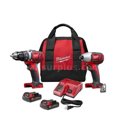 Milwaukee M18 18V Lithium-Ion Cordless Drill Driver/Impact Driver Combo Kit, 1.5Ah Batteries Charger Tool Bag
