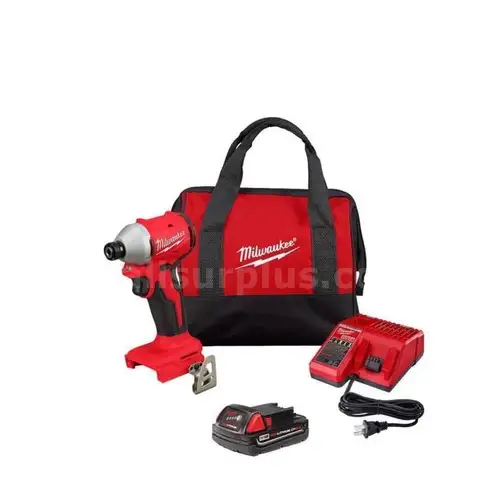 Milwaukee M18 18-Volt Lithium-Ion Compact Brushless Cordless 1/4" Impact Driver Kit, 2.0Ah Battery
