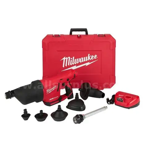 Milwaukee M12 12-Volt Lithium-Ion Cordless Drain Cleaning Airsnake Air Gun Kit, 2.0Ah Battery Toilet Attachments