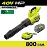 RYOBI 40V HP Brushless Whisper Series 180 MPH 800 CFM Cordless Battery Leaf Blower, 8.0Ah Battery