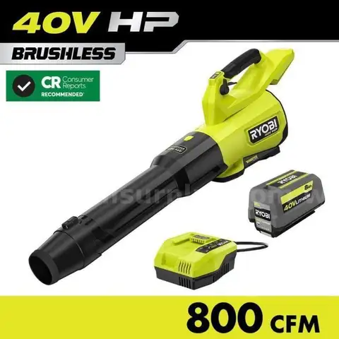RYOBI 40V HP Brushless Whisper Series 180 MPH 800 CFM Cordless Battery Leaf Blower, 8.0Ah Battery