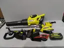 RYOBI 40V HP Brushless 650 CFM 160 MPH Cordless Leaf Blower and Carbon Fiber String Trimmer, 4Ah Battery