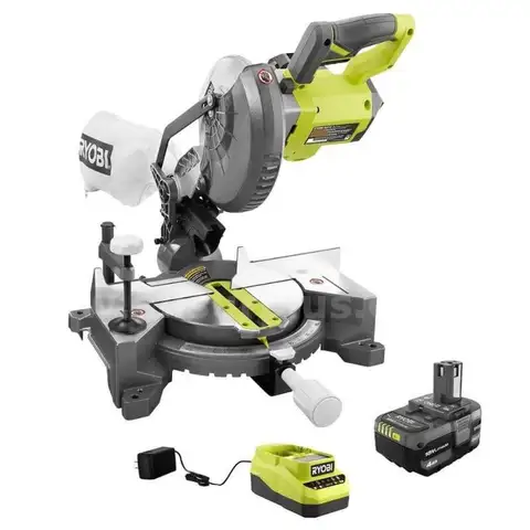 RYOBI 18V ONE+ Cordless 7-1/4" Compound Miter Saw, 4.0 Ah Lithium-Ion Battery and 18V Charger