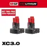 M12 12-Volt Lithium-Ion XC Extended Capacity 3.0 Ah Battery Pack (2-Pack)