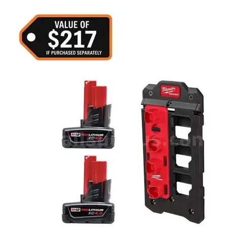 M12 12V Lithium-Ion XC Extended Capacity 4.0 Ah Battery 2-Pack w/PACKOUT Compact Wall Plate & M12 Battery Rack