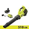 RYOBI ONE HP 18V Brushless Whisper Series 130 MPH 510 CFM Cordless Battery Leaf Blower 6.0Ah Battery / Charger