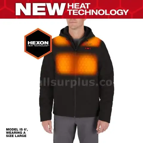 Milwaukee Men's 2 XL M12 12V Lithium-Ion Cordless Axis Black Heated Quilted Hooded Jacket Kit 3.0Ah Battery