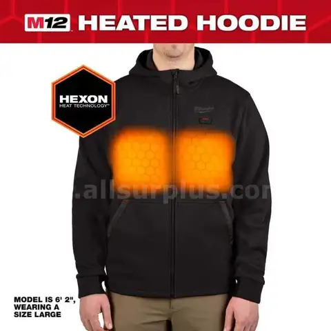 Milwaukee Men's Large M12 12-Volt Lithium-Ion Cordless Black Heated Jacket Hoodie Kit