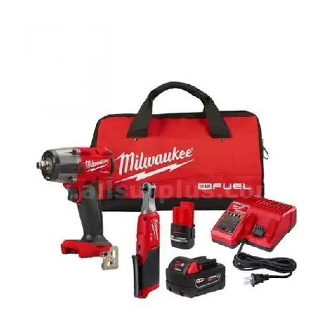 M18 FUEL 18V Cordless Mid Torque 1/2 in. Impact Wrench w/ M12 FUEL 3/8 in. Ratchet & Battery/Charger Combo Kit