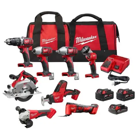 M18 18V Lithium-Ion Cordless Combo Kit (8-Tool) with (3) Batteries Charger and (2) Tool Bags