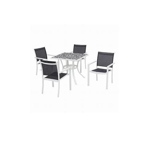 Marivaux Black and White 5 Piece Steel Outdoor Patio Dining Set with Tile Top AllSurplus