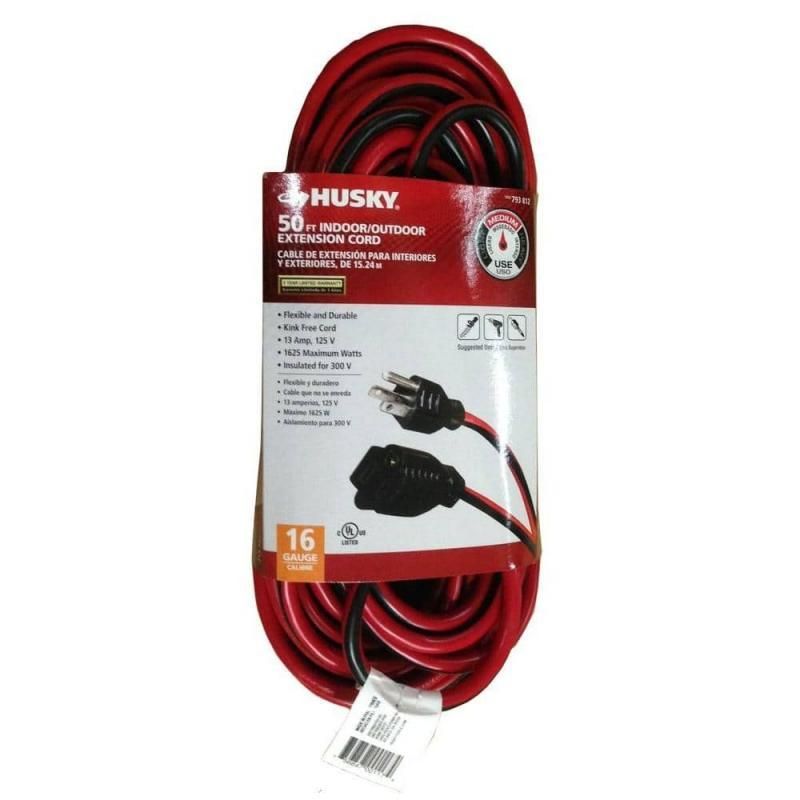 Husky 50 Ft. 16/3 Medium-Duty Indoor/Outdoor Extension Cord, Red And ...