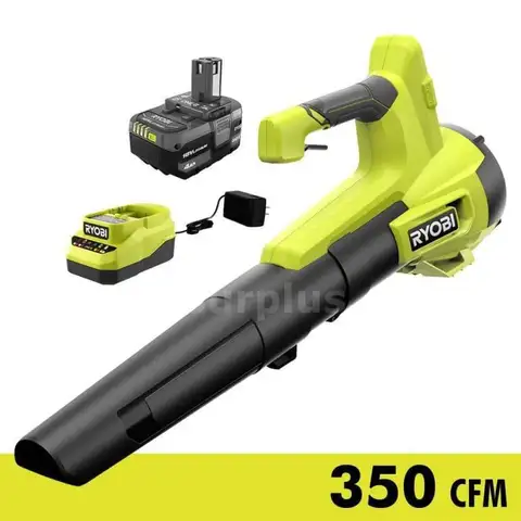 RYOBI ONE 18V 100 MPH 350 CFM Cordless Battery Variable Speed Jet Fan Leaf Blower with 4.0 Ah Battery and Charger