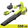 RYOBI ONE 18V 100 MPH 350 CFM Cordless Battery Variable Speed Jet Fan Leaf Blower with 4.0 Ah Battery and Charger