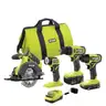 RYOBI ONE 18V Cordless 4-Tool Combo Kit, 1.5 Ah Battery 4.0 Ah Battery and Charger
