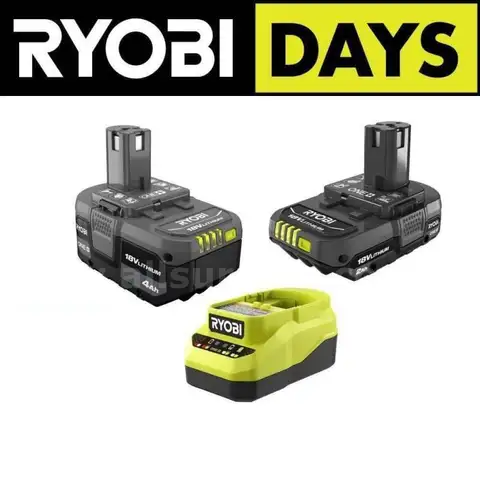 RYOBI ONE 18V Lithium-Ion Starter Kit with 2.0 Ah Battery 4.0 Ah Battery and Charger