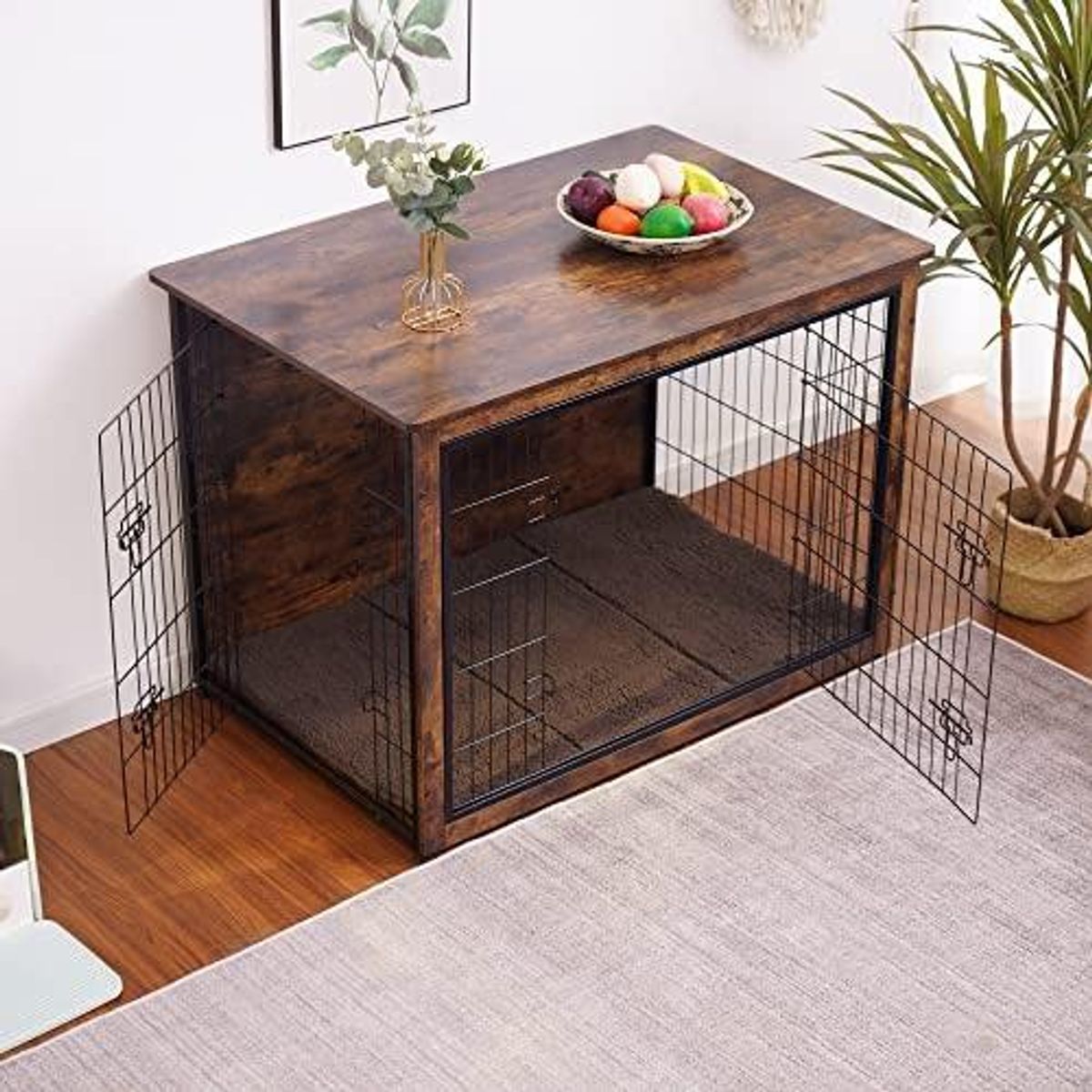 DWANTON Dog Crate Furniture with Cushion, XL Wooden Dog | AllSurplus ...