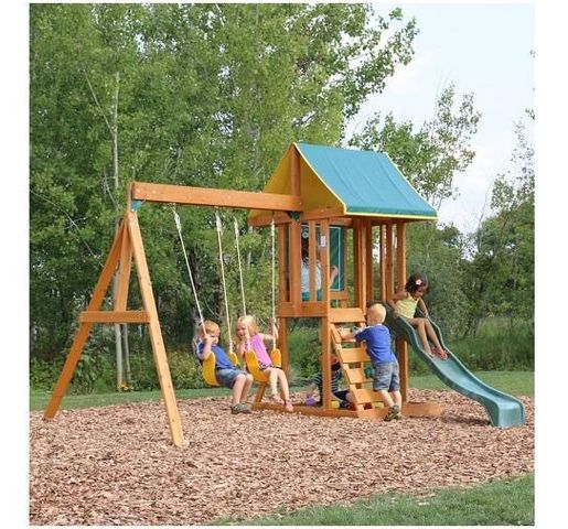 KidKraft Appleton Wooden Swing Set/Playset with Swings | AllSurplus ...