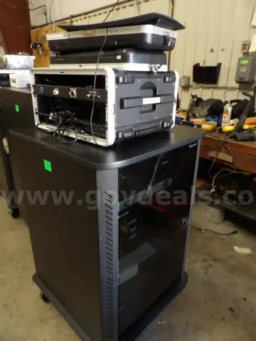 Streaming Media Set Up with Tower on Wheels