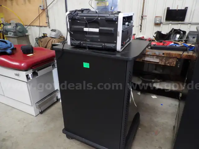 Streaming Media Set Up with Tower on Wheels