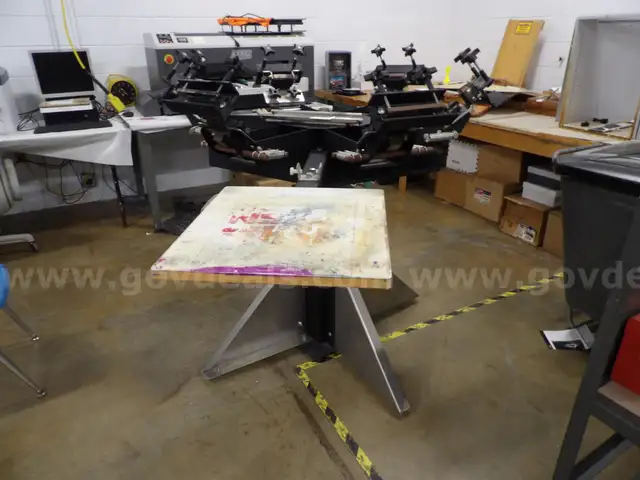 Silk Screen Machine, Storage Cabinet, and Paint