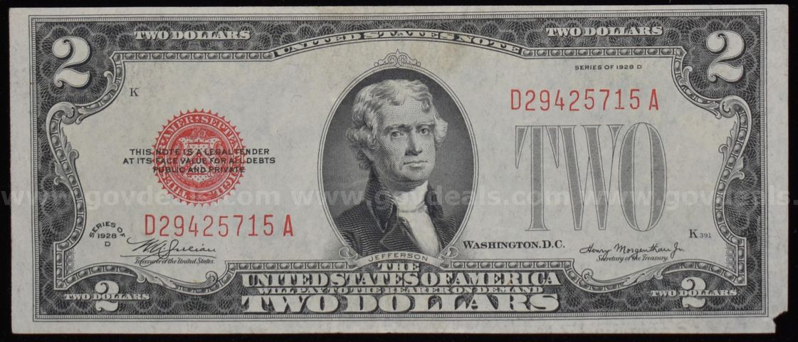 1928 DEFECT MISPRINT $2 TWO DOLLAR BILL RED INK MISCUT US U.S. MINT ...