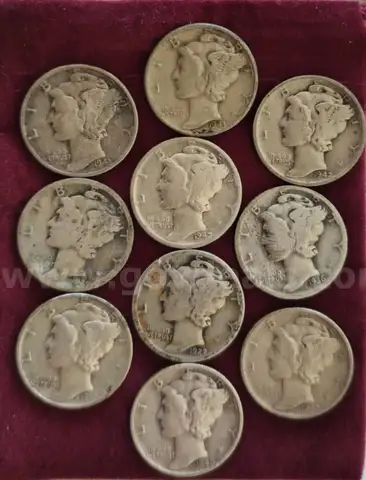 LOT OF 10 REAL SILVER US U.S. UNITED STATES MERCURY DIMES!! - CAN SHIP!!!