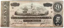 GENUINE CIVIL WAR SOUTHERN SOUTH CONFEDERATE MISPRINT $20 BILL MONEY CURRENCY!!! - CAN SHIP!!!