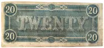 GENUINE CIVIL WAR SOUTHERN SOUTH CONFEDERATE MISPRINT $20 BILL MONEY CURRENCY!!! - CAN SHIP!!!