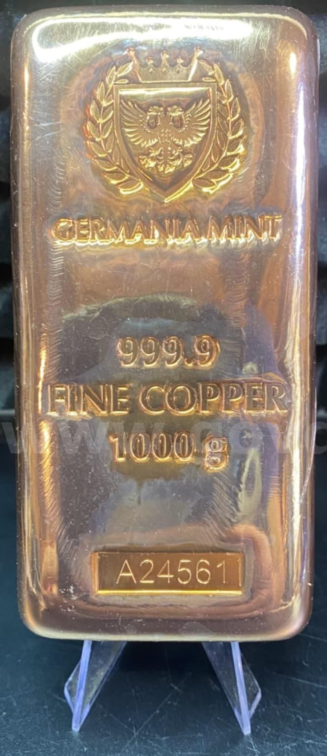 1,000 GRAM INGOT BAR OF 999.9 FINE POURED COPPER - GERMANIA
