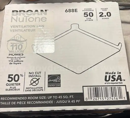NEW IN SEALED BOX BATHROOM EXHAUST FAN BROAN NUTONE - CAN SHIP!!!